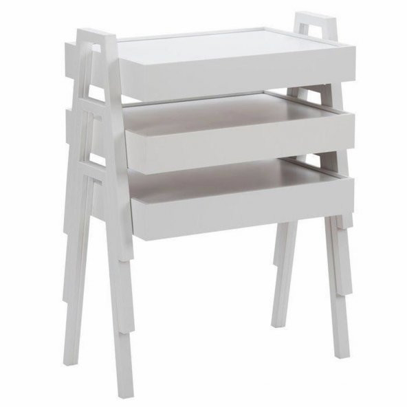 Tepsi Zigon Sehpa 3lü BEYAZ - 2