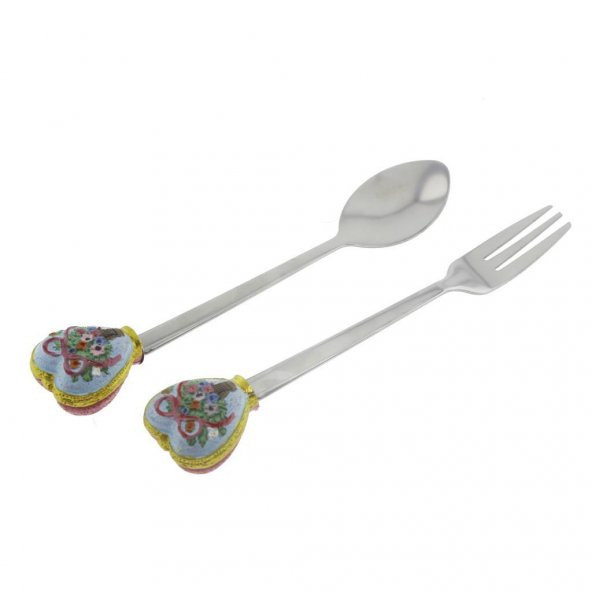 Çiçek Desenli Kalpli Çatal Ve Kaşık