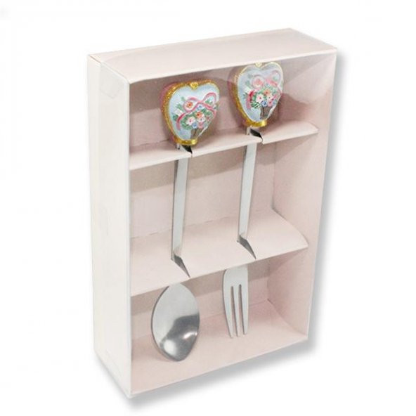 Çiçek Desenli Kalpli Çatal Ve Kaşık - 9