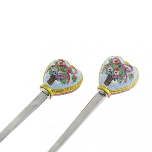 Çiçek Desenli Kalpli Çatal Ve Kaşık - 11