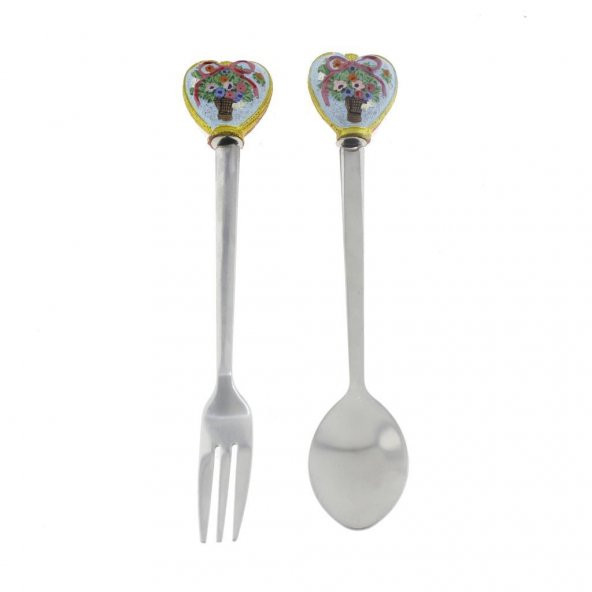 Çiçek Desenli Kalpli Çatal Ve Kaşık - 12