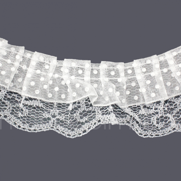 Beyaz Puanlı Fırfır Kurdela 5cm X 9metre - 3