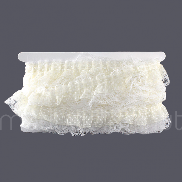 Beyaz Puanlı Fırfır Kurdela 5cm X 9metre - 8