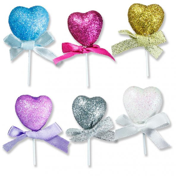 12 Adet Simli Strafor Kalp Çubuk - 2