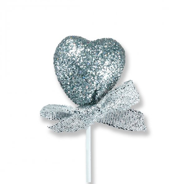 12 Adet Simli Strafor Kalp Çubuk - 4