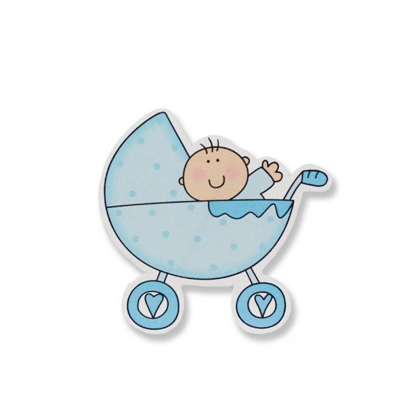 12 Adet Ahşap Sticker Pusette Bebek 8x8cm - 2