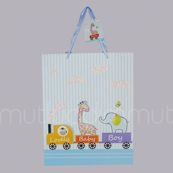 Trenli Mavi Büyük Karton Çanta 26x31cm 1 Adet - Resim 3