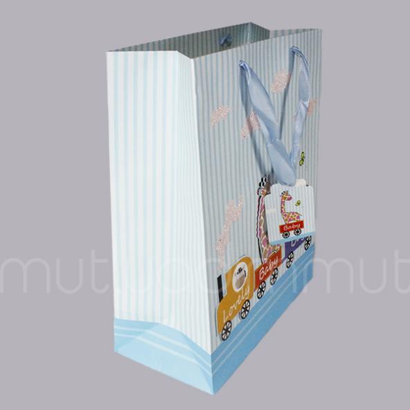 Trenli Mavi Büyük Karton Çanta 26x31cm 1 Adet - Resim 4