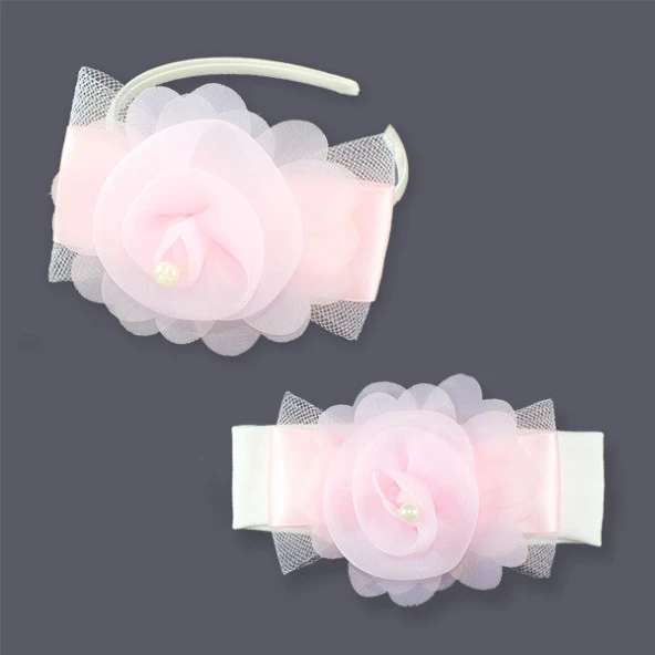 İnci Fiyonklu Anne Tacı Ve Bebek Bandanası - 5