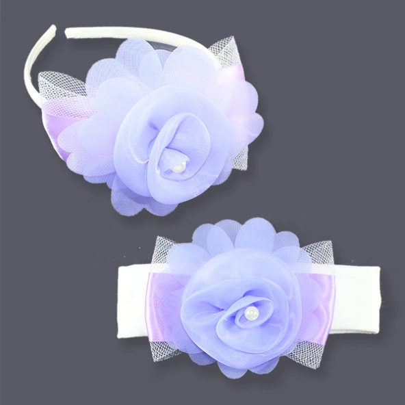 İnci Fiyonklu Anne Tacı Ve Bebek Bandanası - 7