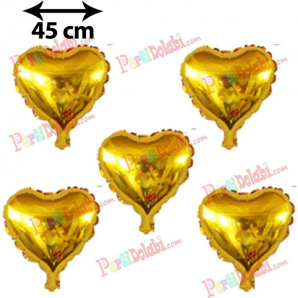 5 Adet Altın Sarısı Gold Kalp Folyo Balon 45cm Helyumla Uçan Sevg
