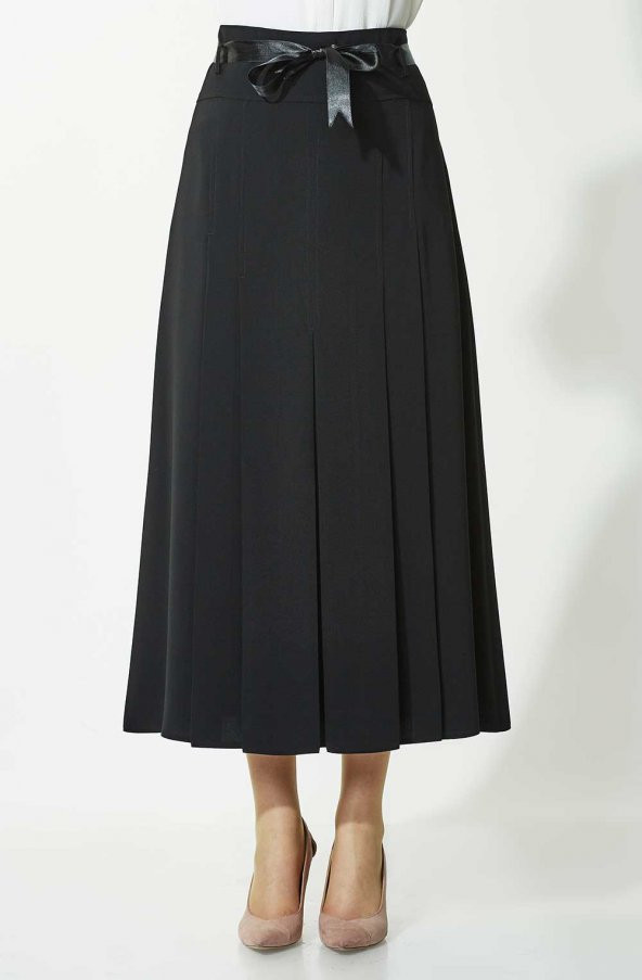 KADIN BUYUK BEDEN PİLELİ ETEK SORALLİNE 705 SİYAH