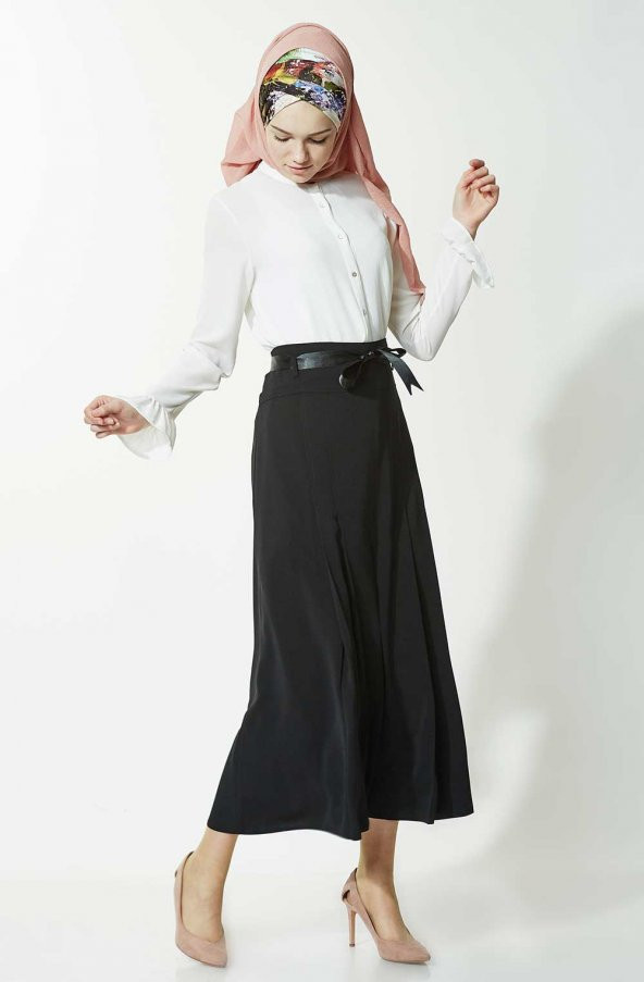 KADIN BUYUK BEDEN PİLELİ ETEK SORALLİNE 705 SİYAH - 3