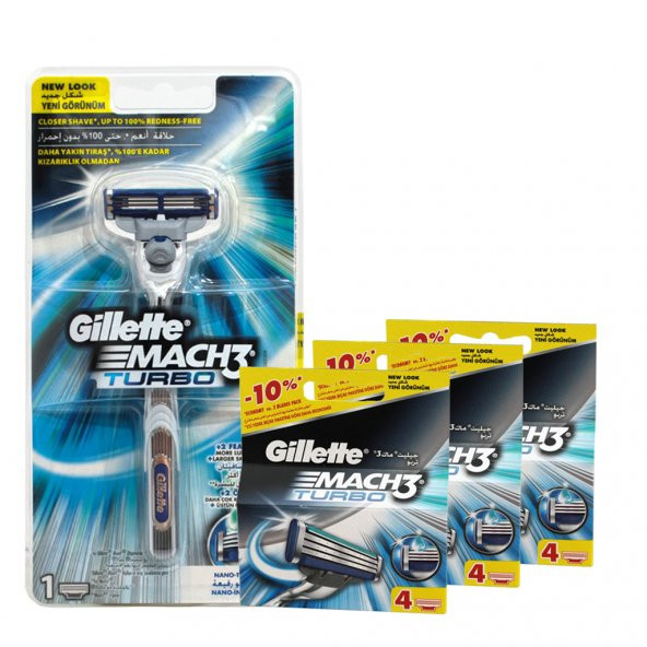 Gillette Mach-3 Turbo Tıraş Makinesi + 13 Başlık