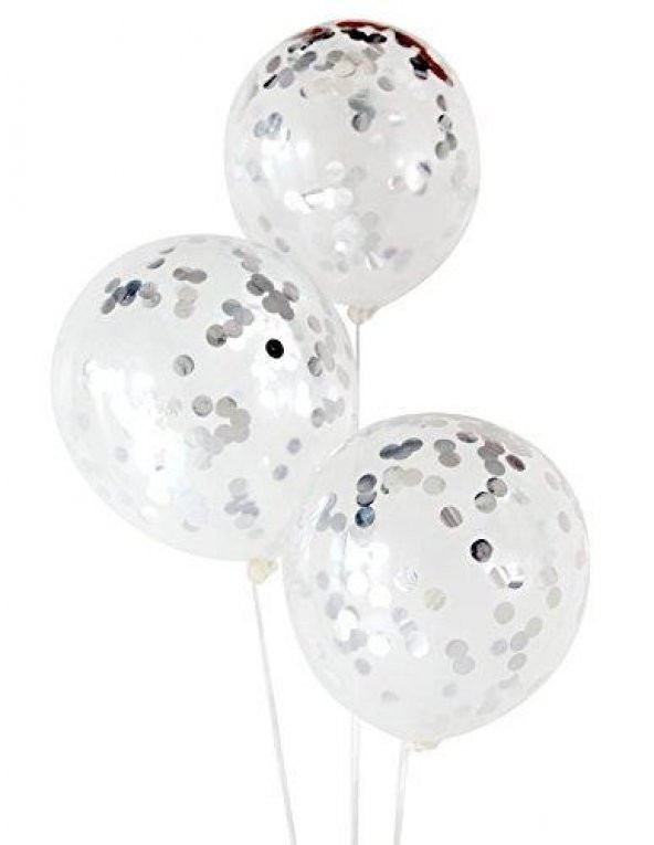 Şeffaf Balon İçi Gümüş Gri Yuvarlak Konfeti, Masa Süslemesi vb. - 1