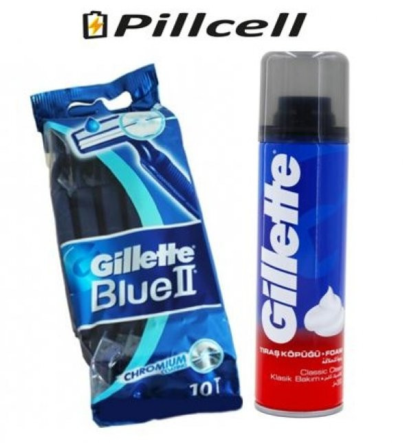 Gillette Blue 2 10lu Poşet + Gillette Klasik 200 ml Köpük