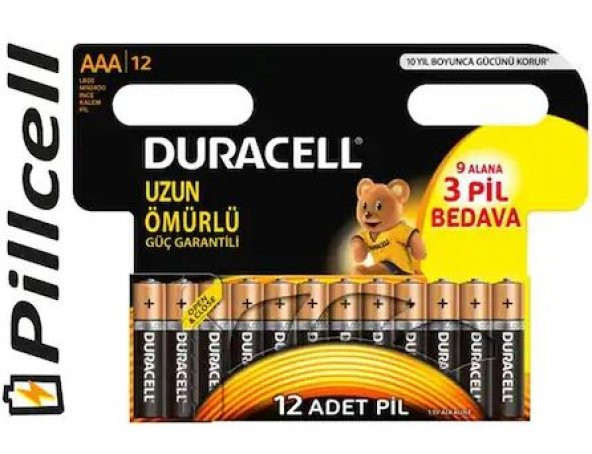 Duracell Alkaline (9+3) AAA İnce Pil 12 li Ekomik Paket