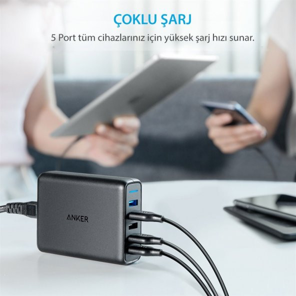Anker PowerPort 5 Speed 63W QuickCharge 3.0 Hızlı Şarj Cihazı - 3