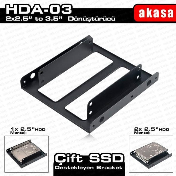 AKASA AKASA 2x2.5" HDD/SSD Çift Yuvalı 3.5" Dönüştürücü AK-HDA-03