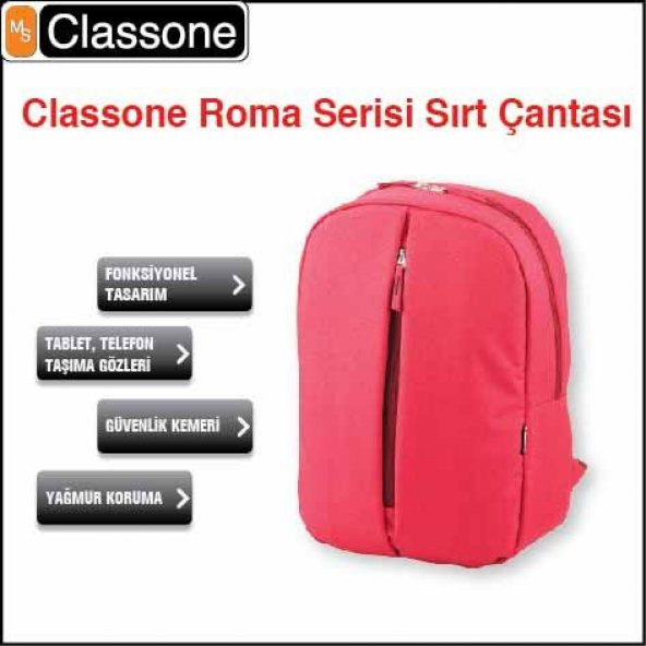 CLASSONE CLASSONE 13-14 Roma Serisi Medium Kırmızı Notebook Sırt Çantası BP-M302