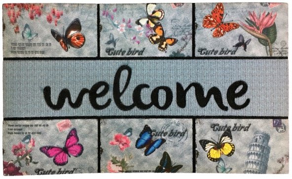 Giz Home Mozaik Welcome Kelebekler Pvc İç ve Dış Kapı Önü Paspası