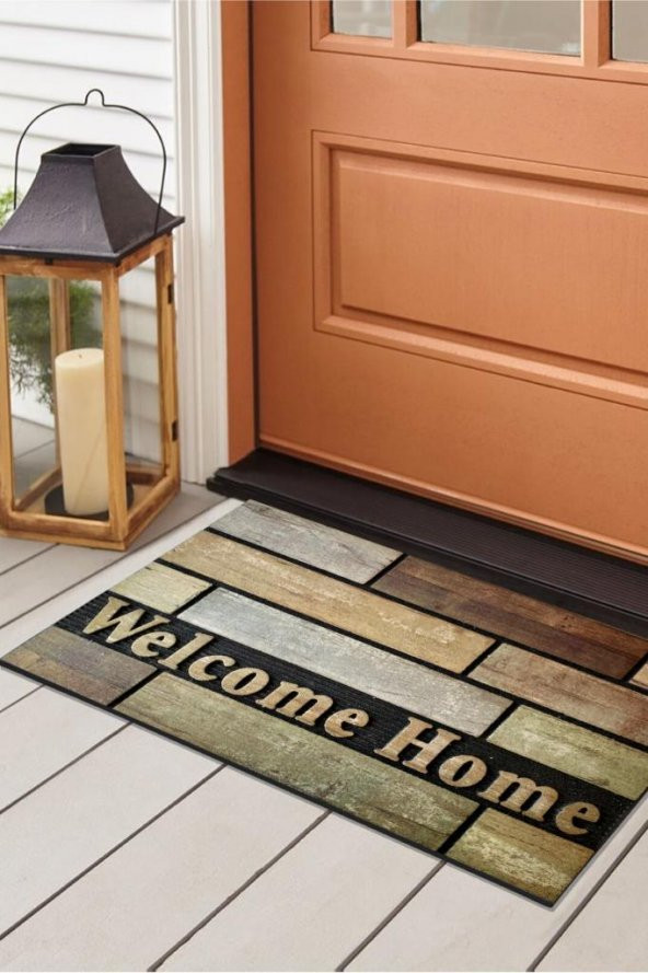 Giz Home Mozaik Welcome Home Wood Pvc İç ve Dış Kapı Önü Paspası