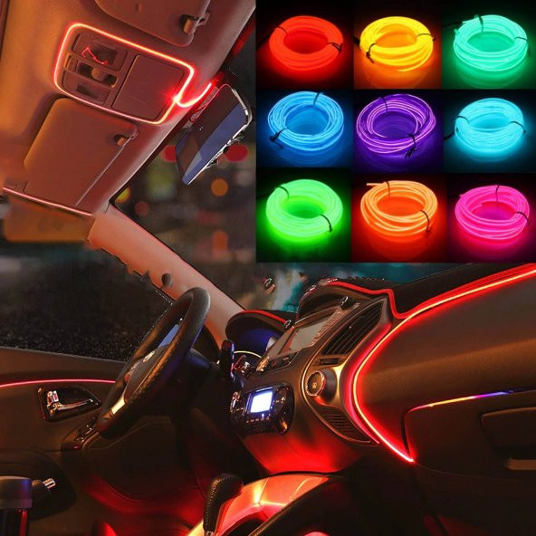 Araç Araba İçi Torpido Şerit Ledi Renkli İp Neon İp Led 2 Metre