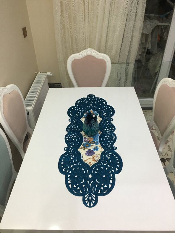 Kadife Lazer Kesim Nakışlı ve Dijital Baskılı Runner Gökkuşağı