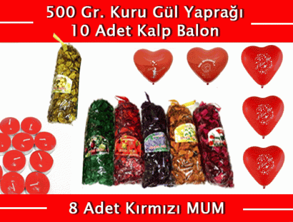 Renkli Kokulu Gül Yaprakları 500 Gr + 10 Kalpli Balon + 8 Kırm