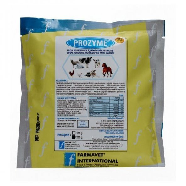 Hayvan Probiyotik Doğal Koruyucu - Farmavet Prozyme 250 gr