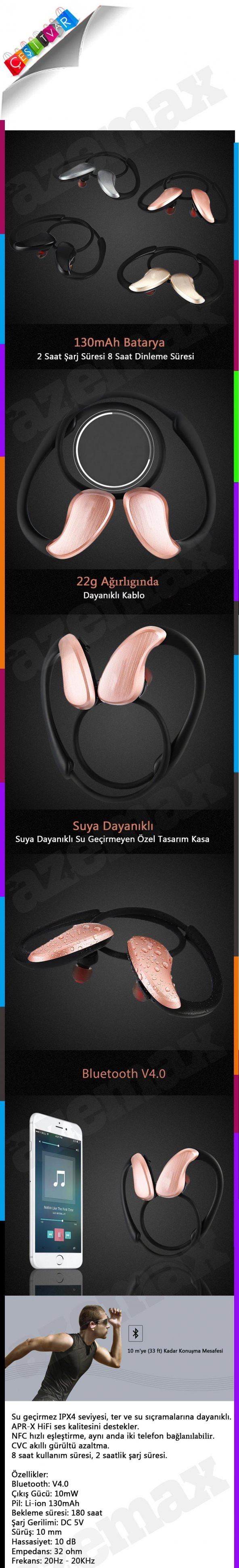 Azemax A885BL Kablosuz Sport Bluetooth Kulaklık Siyah - 2
