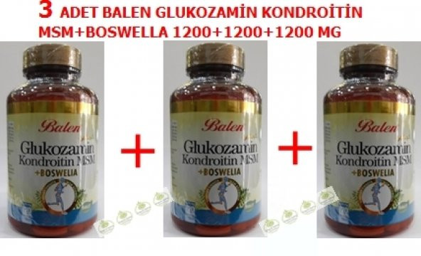 3 ADET Balen Glukozamin Kondroitin MSM+BOSWELİA 1200 mg 120 TAB.
