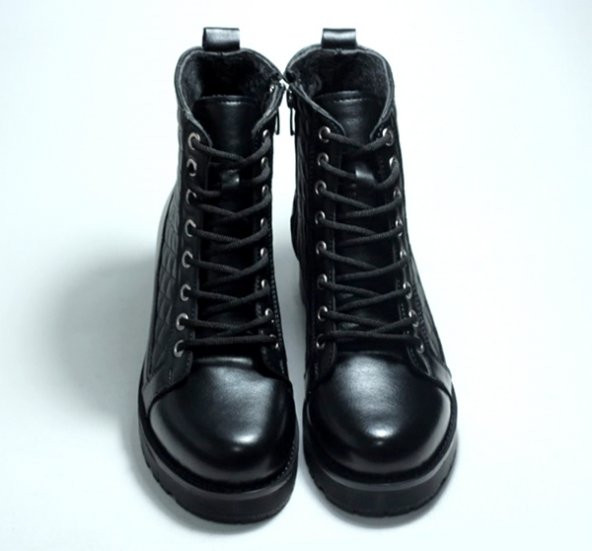 Kışlık Bağcıklı Fermuarlı Siyah Bot - 2