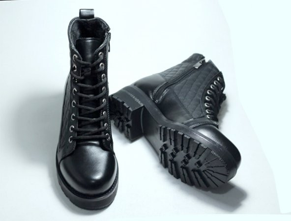 Kışlık Bağcıklı Fermuarlı Siyah Bot - 3