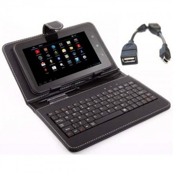 Üniversal 7 inc 9 inc Klavyeli Tablet Kılıfı + OTG Kablo Hediye