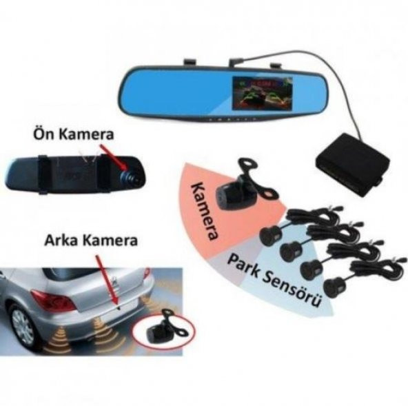 Araç Dikiz Ayna Dvr Araç Kayıt Cihazı 1080P Geri Görüş Park Sensö