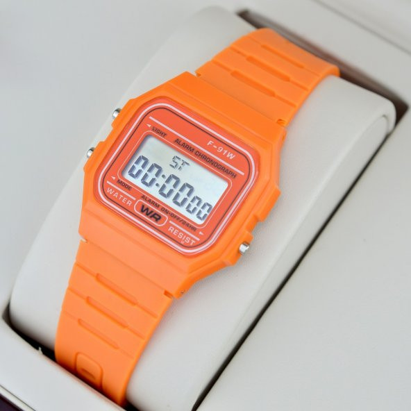 Retro Kasa ve Kordon Tasarımlı Dijital Ekran Turuncu Renk Kız - Erkek Çocuk Kol Saati ST-303032