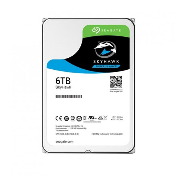 SEAGATE 3,5" 6tb 7200rpm SkyHawk ST6000VX0023 256mb Sata III (6.0Gb/s) 7/24 Güvenlik Diski (180tb Yıllık iş yükü) 64HD K