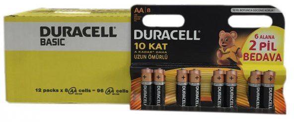 Duracell 6+2 AA Kalem Pil (8 Adet) (12 kart-96 Adet) 1 kutu
