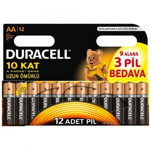Duracell 9+3 AA Kalem Pil (12 Adet)