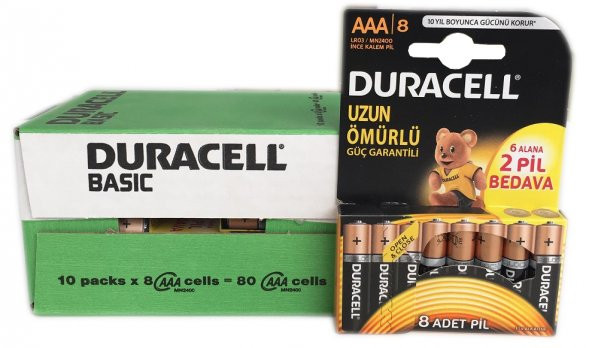 Duracell 6+2 AAA İnce Kalem Pil (8 Adet) 10 Paket