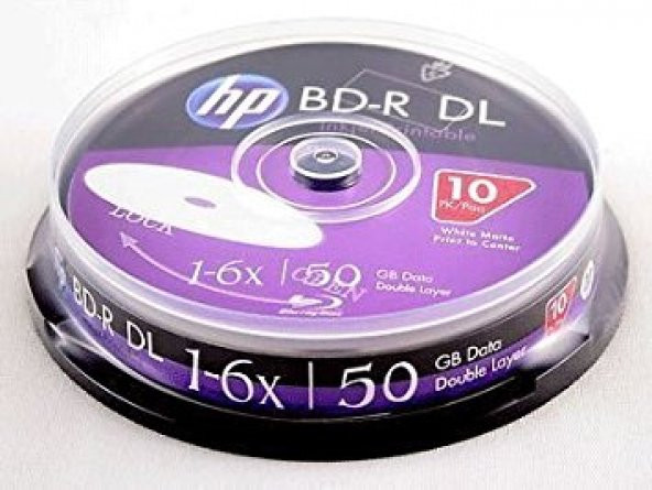 HP BLU-RAY BD-R 6X 50GB 10LU CAKE BOX PRINTABLE Baskı Yapılabilir BLU-RAY DVD