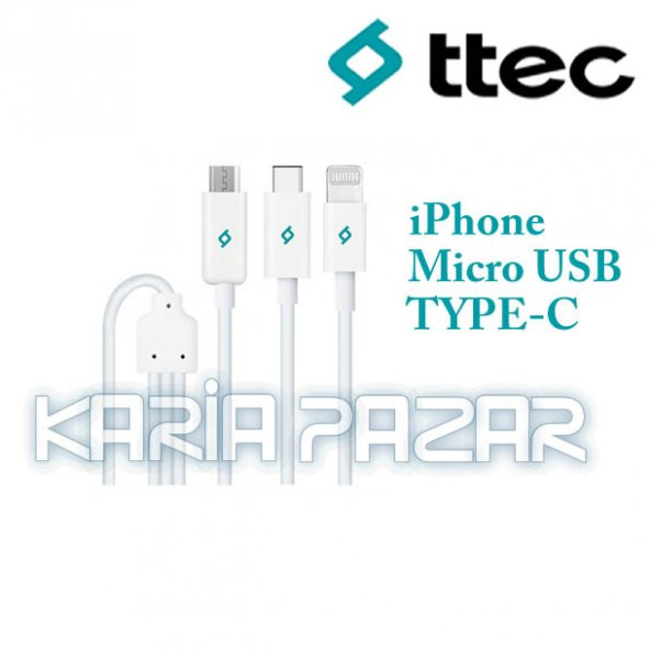 Ttec Trio Çoklu 100cm Şarj kablosu Data Kablosu iPhone-Micro USB-TypeC