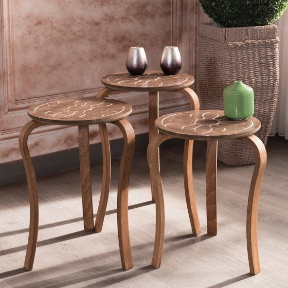 Oymalı desen Zigon Sehpa Modern tasarım Ahşap Ayak  Ceviz renk