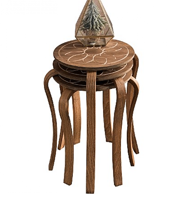 Oymalı desen Zigon Sehpa Modern tasarım Ahşap Ayak  Ceviz renk - 3