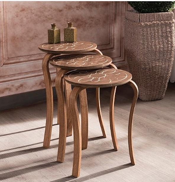 Oymalı desen Zigon Sehpa Modern tasarım Ahşap Ayak  Ceviz renk - 4