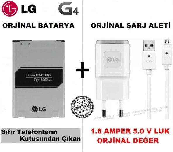 Lg G4 Orjinal Batarya + Lg Orjinal Şarj Aleti Cihazı Set