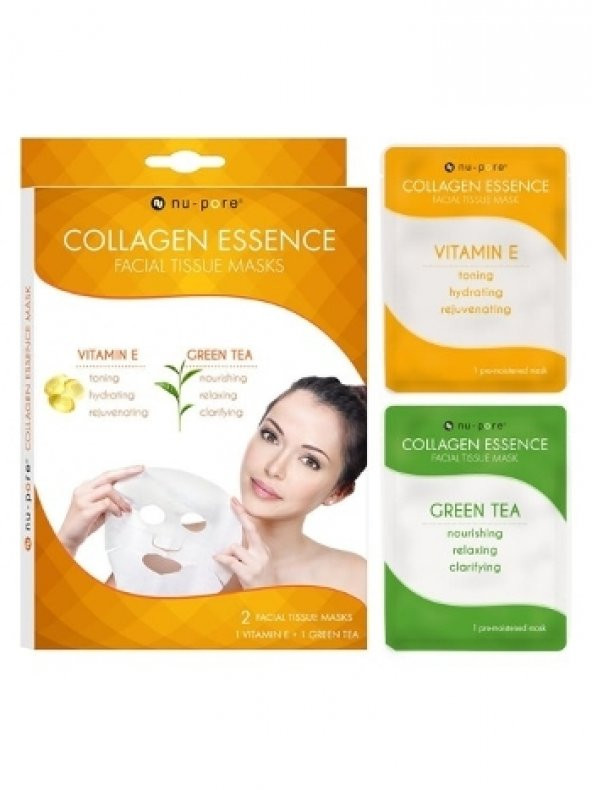 Yüz Maskesi Collagen E Vitaminli ve Yeşilçay Özlü 2.li. NU-PORE®