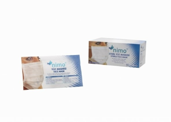 Nimo NSM Lastikli 2 Katlı Steril Maske Yüz Ağız Maskesi 50 Adet