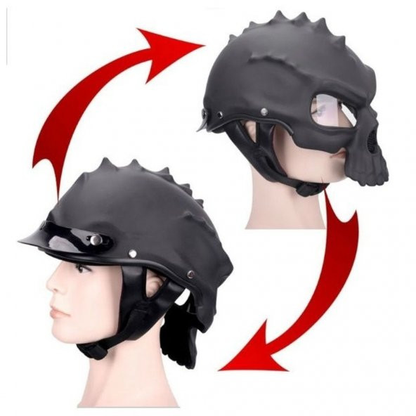 Tex 130 Kurukafa Çift Taraflı Nazi Mat Kask Motor Bisiklet Kaskı - 3